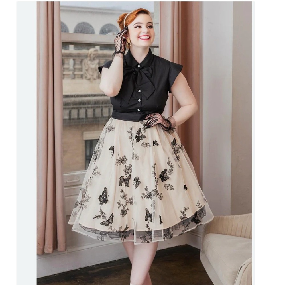 Retro Stage 1950s 3D Butterfly Mesh Dress SZ M Retro Rockabilly Pinup Girl
